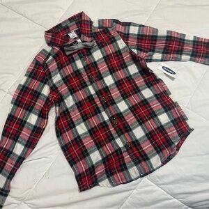Old Navy Red and Black Plaid Shirt with Bow Tie